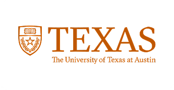 Texas University logo on black background.