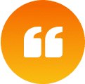 Orange circle with white quotation marks.