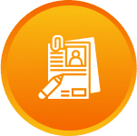 Document with pencil and paperclip icon.